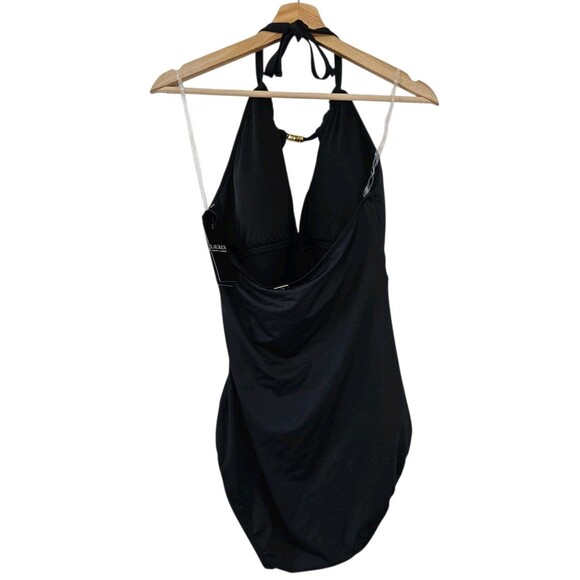 Lauren Ralph Lauren Beach Club Solid High Neck One-Piece Swimsuit Black 14 NWT - Picture 5 of 8